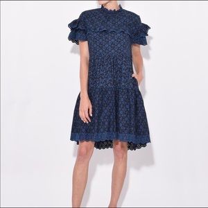 Ulla Johnson Dress Blue Flowers Mini Leonie 2